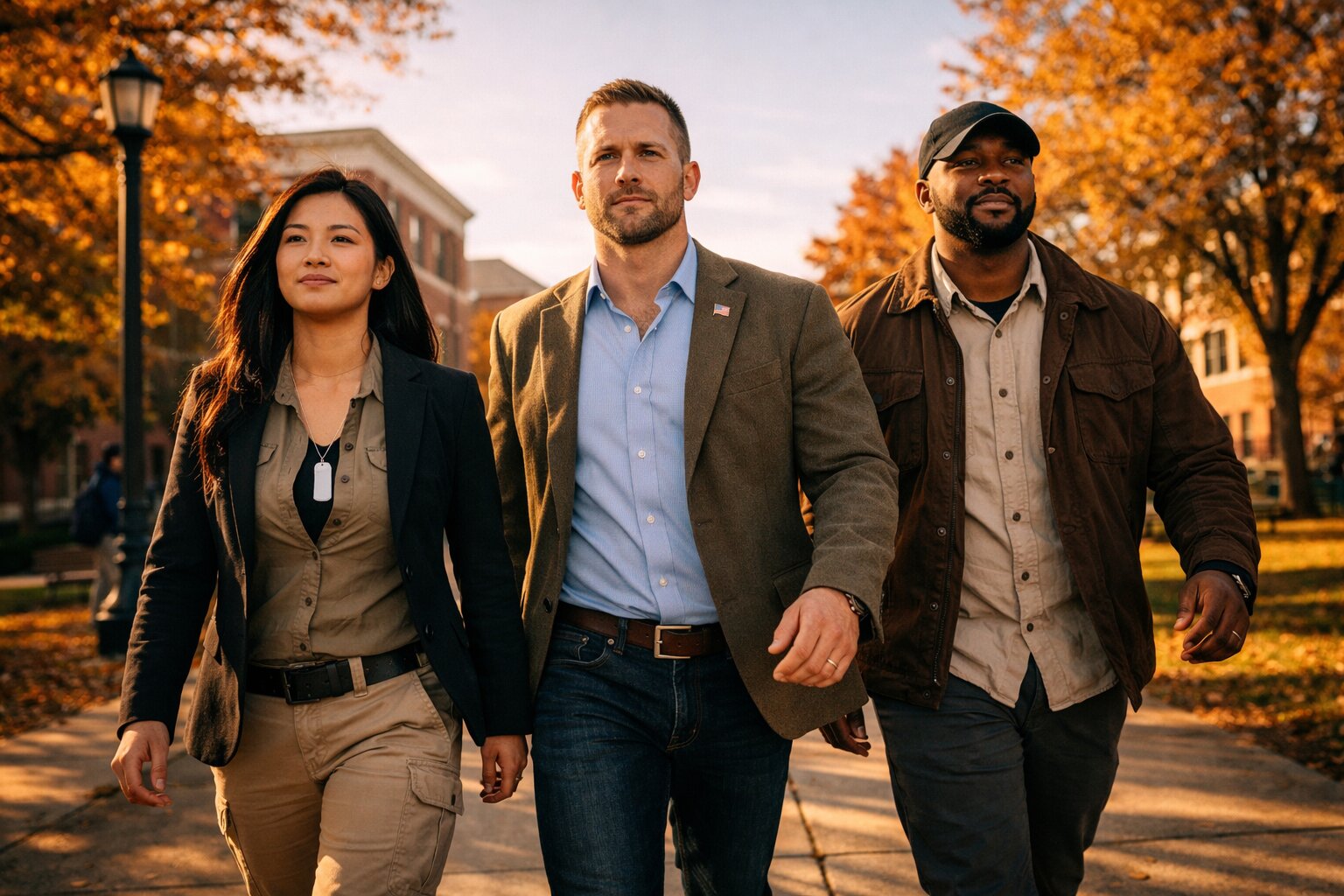Diverse group of veterans walking confidently together